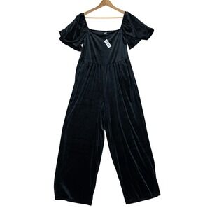Old Navy Jumpsuit Womens XL Black Velvet Flutter Sleeve Wide Leg Event New